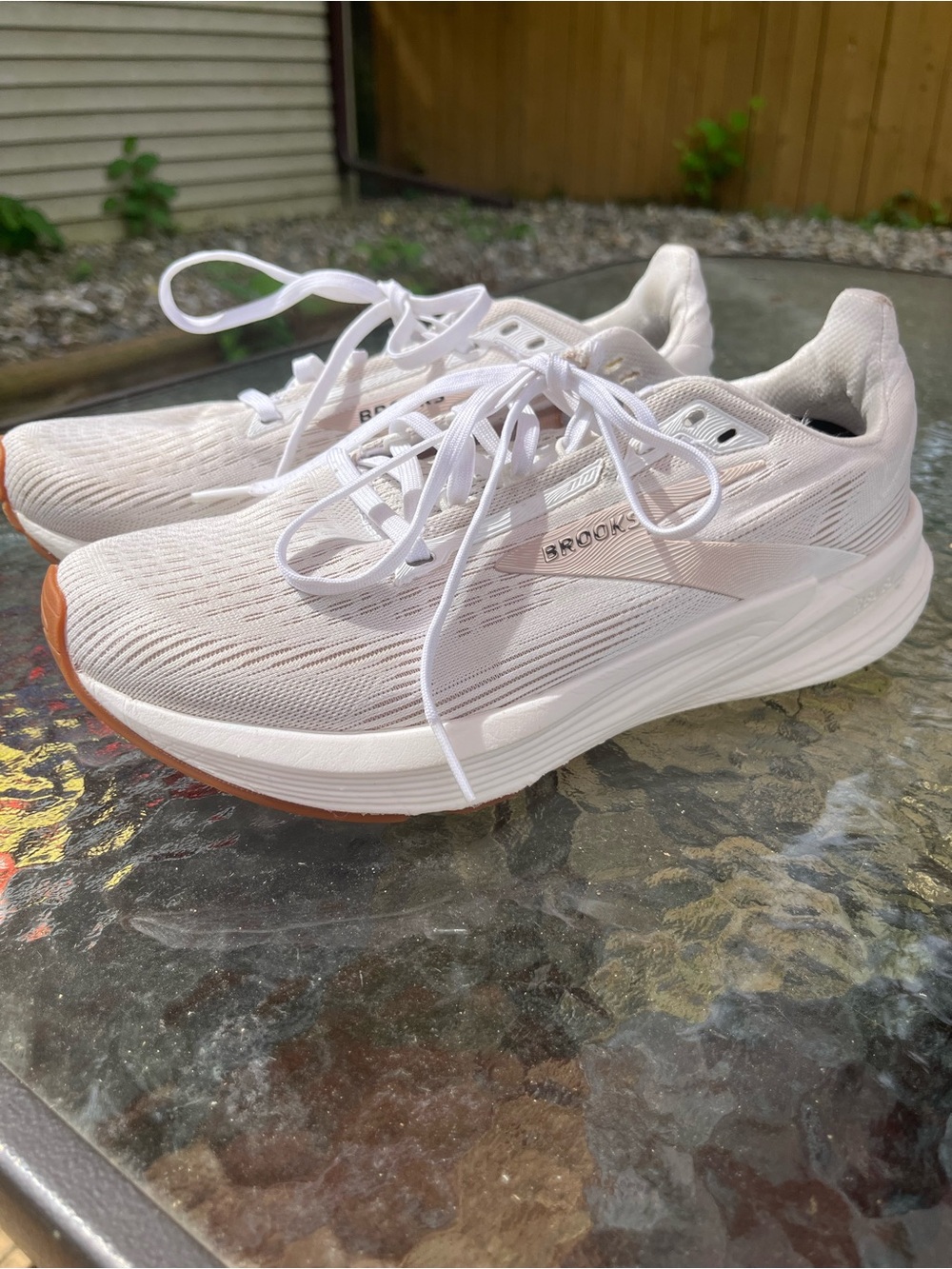 Brooks Women’s White Athletic Running Shoes with Subtle Tan Outsole-Revel 8